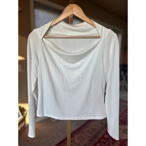 Elodie White Square Neck Long Sleeve Top Fitted Casual‎ Everyday Blouse